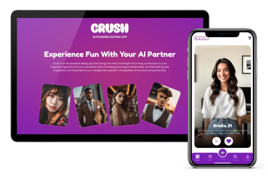 Crush AI dating app shown on tablet and phone