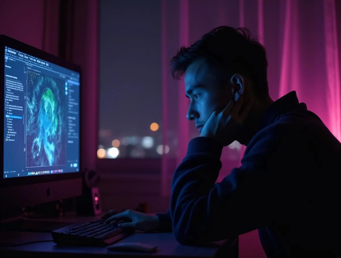 A lonely developer working late at night