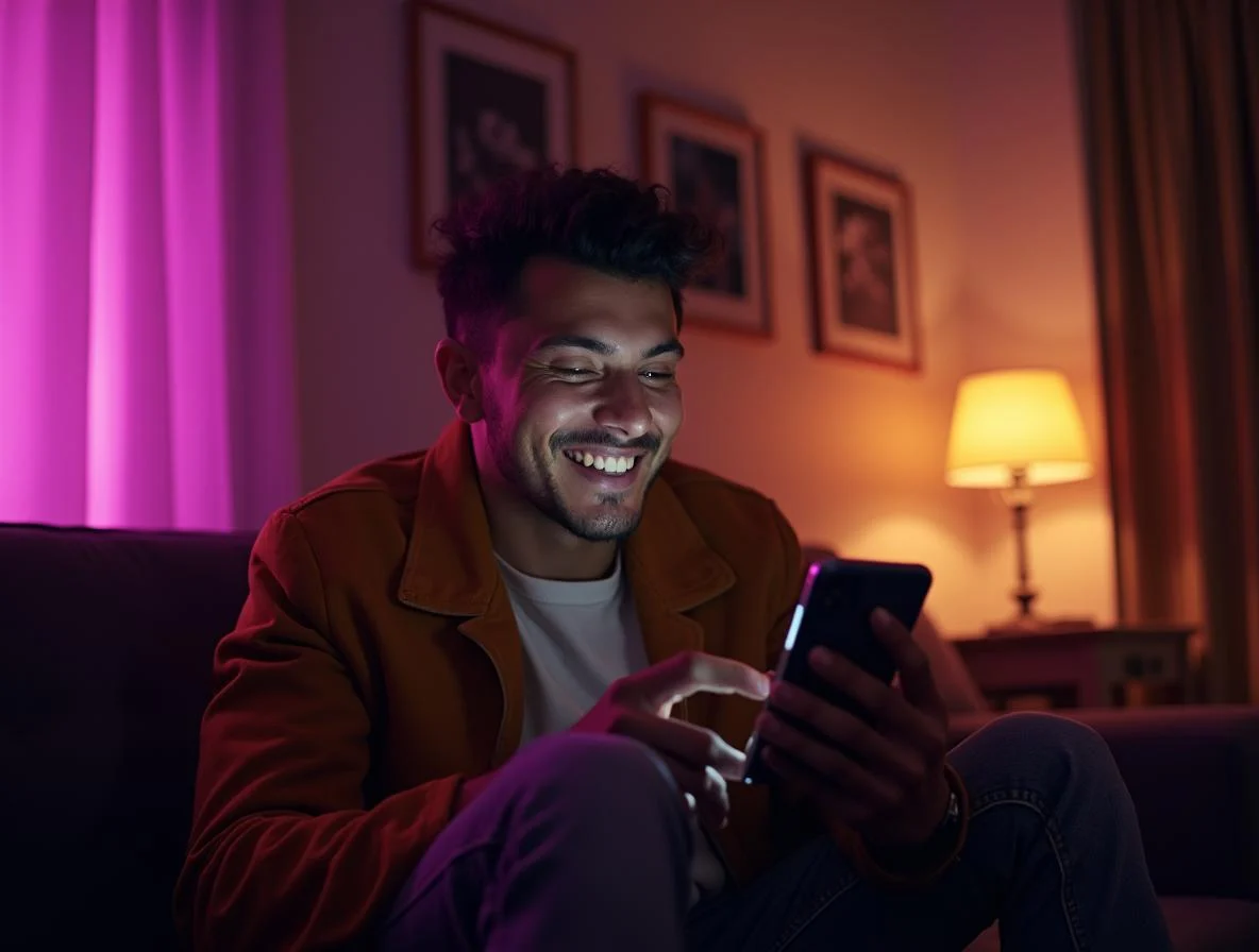 A happy man connecting through the Crush app