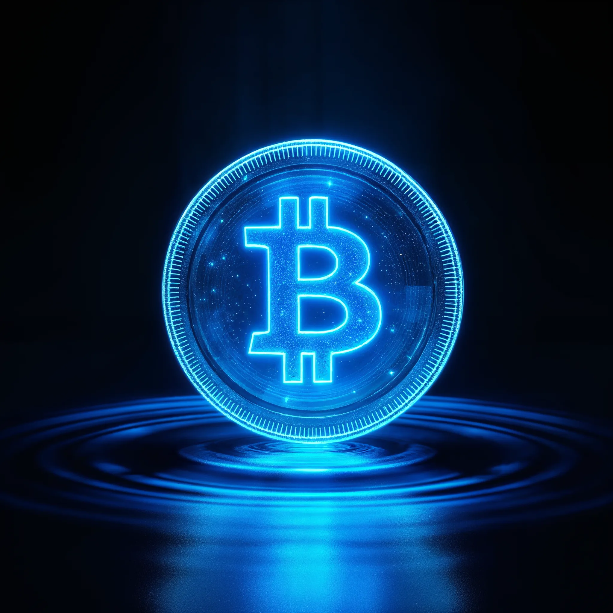 A glowing digital crypto coin suspended in deep water, representing DiveWallet's multi-currency support