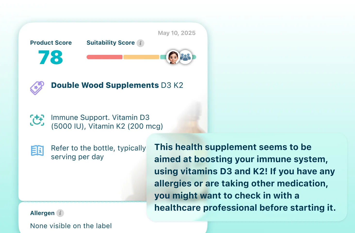 Genii supplement scanner decoding a product label