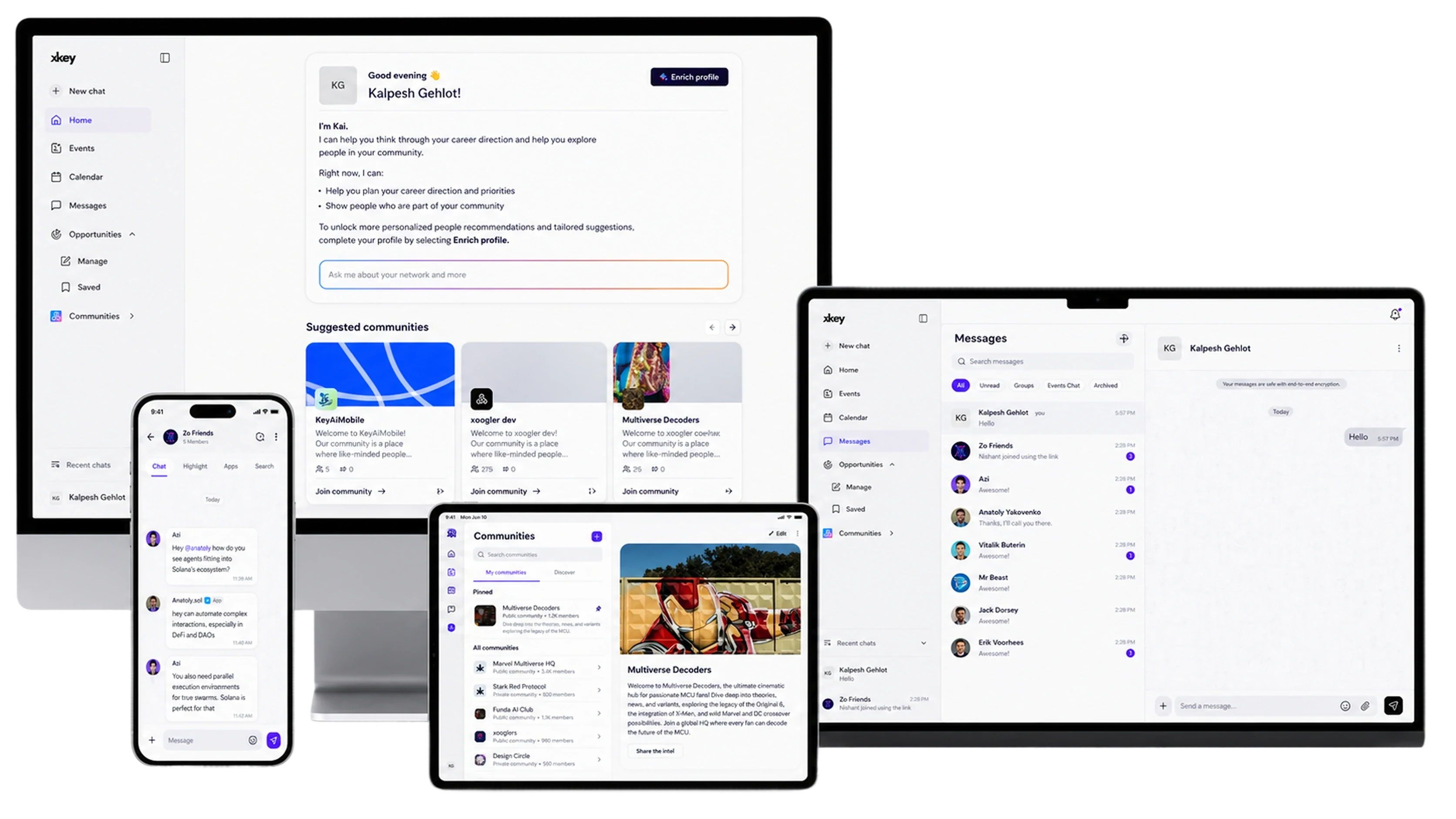 Key.ai professional network on desktop, laptop, tablet and mobile
