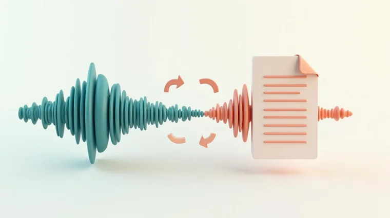 Podcast audio waveform being transcribed into text