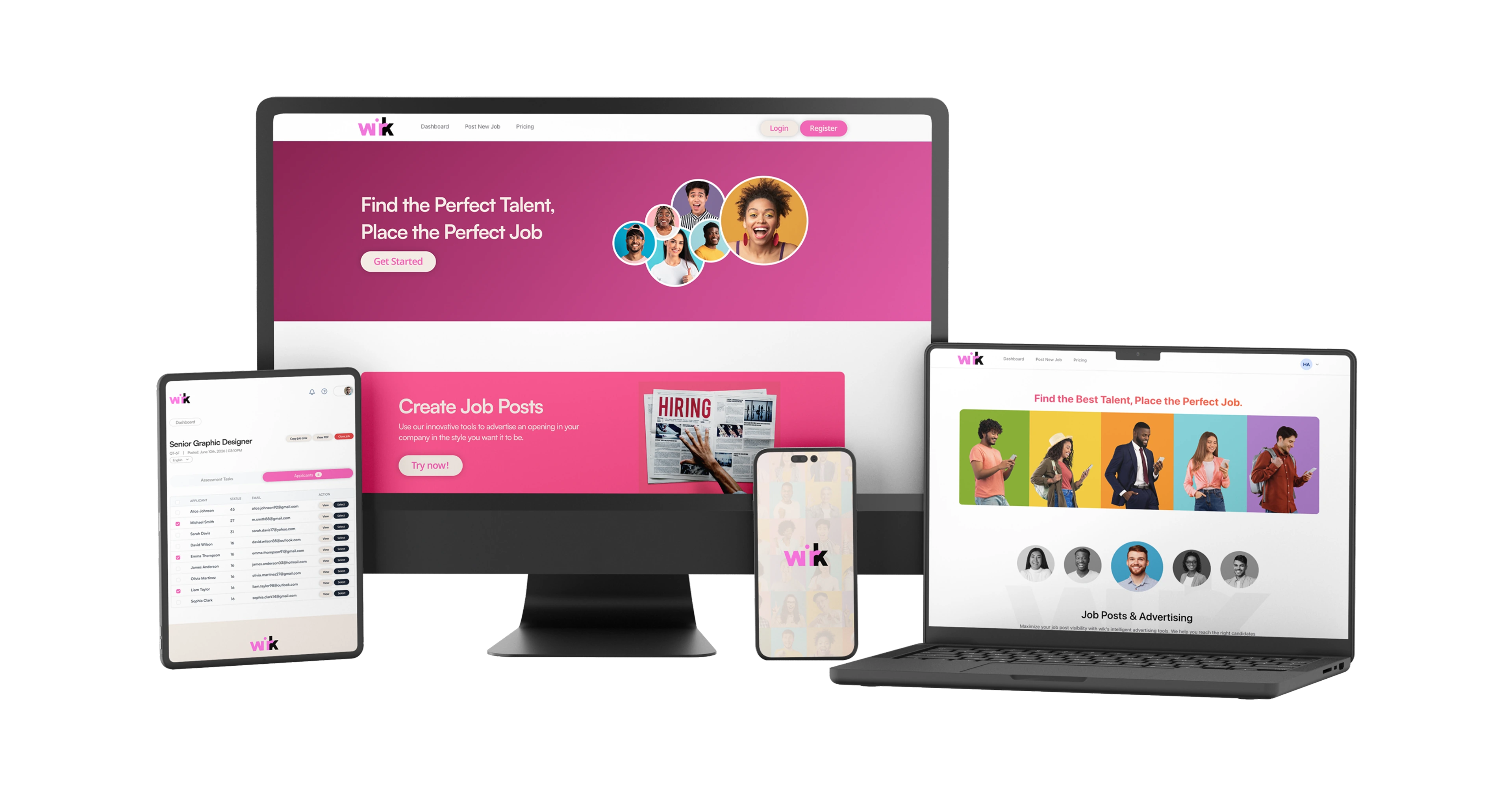 Wirk hiring platform on desktop, laptop, tablet and mobile